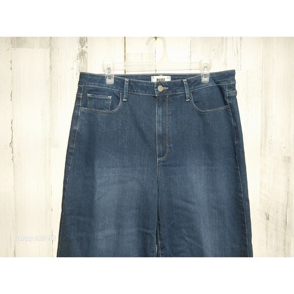 PAIGE Genesee Wide-Leg Crop Jeans Dark Wash Stretch Denim Size 32 - Picture 3 of 7